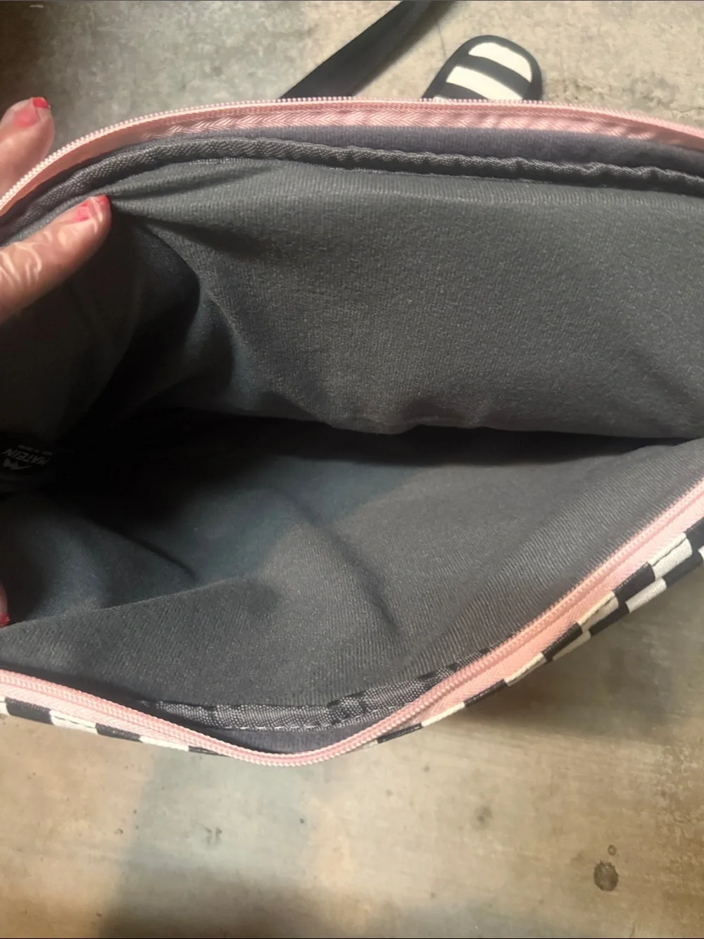 Madden Pink Top-Handle Laptop Bag with Black & White Stripes